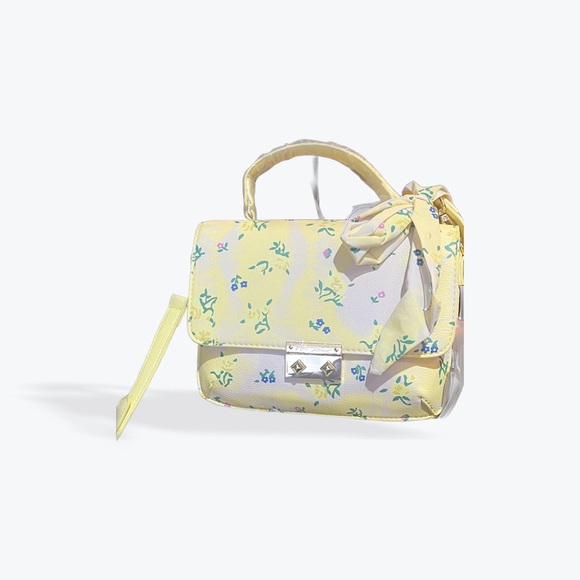 Betsey Johnson CO Staci Yellow Cream Floral crossbody & Satchel BAG w/scarf - Picture 1 of 8